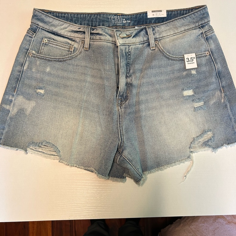 Time and Tru Blue Jean Shorts with Distressed Details